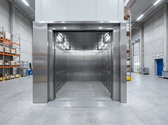 Lift barang kapasitas besar di gudang industri